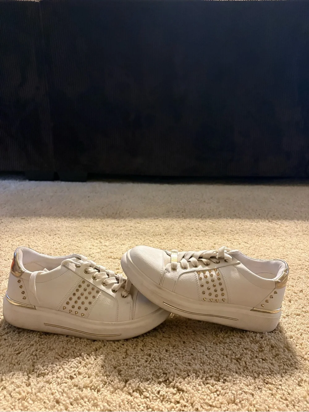 Women's White Low-Top Sneakers with Gold Stud Accents